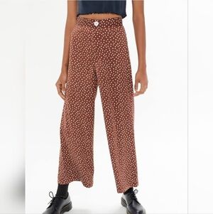 Urban Outfitters Olympia Brown Satin POLKA DOT Wide Leg High Rise Pants Size S